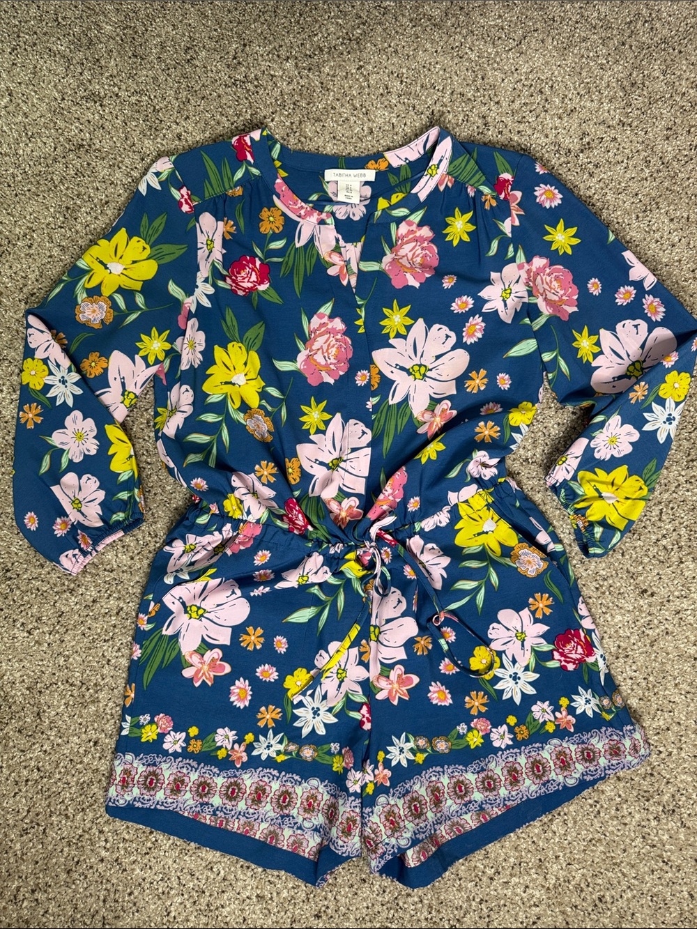 Tabitha Blue Floral Romper with Pink & Yellow Floral Tagged 4 but fits larger